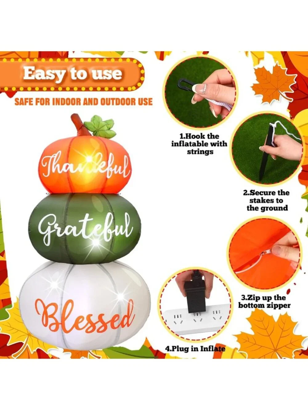6.4ft Inflatable Stacked Pumpkins with LED Lights - Festive Yard Decor for
